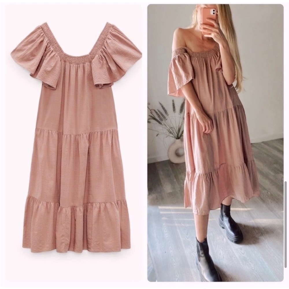 ZARA MIDI DRESS WITH RUFFLES - FADED PINK